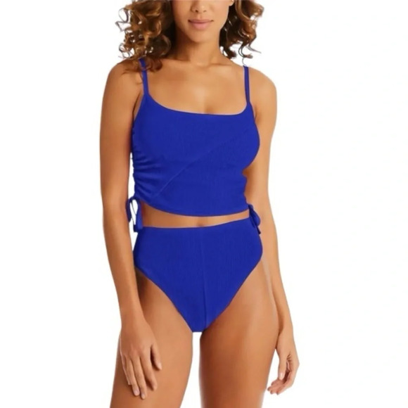 Other - NWOT Women's 2 Piece Swimsuit Scoop Neck Drawstring Ruched Crop Top High Waist